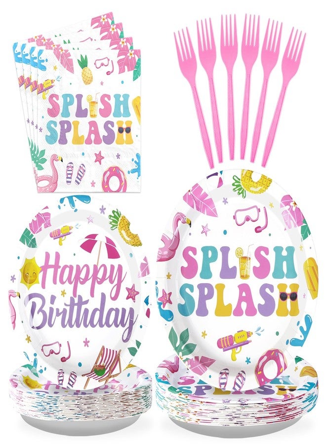 Grencian 96Pcs Pool Party Decorations Pink Flamingo Pool Plates and Napkins Tableware Sets Summer Splish Splash Birthday Decorations for Boys Girls Baby Shower Beach Party Supplies Serves 24 - Image 1
